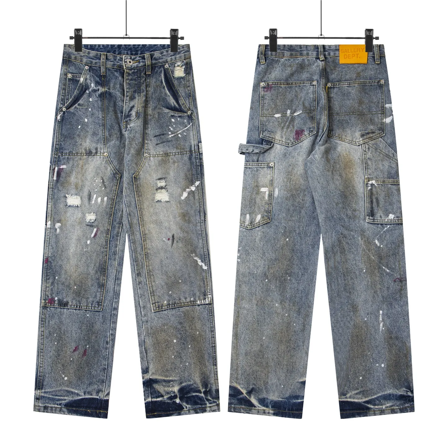 #8179 P260💰 GALLERY DEPT. Vintage splash-ink hole-cut logging spray-on dirty mud-dyed loose washed jeans - truly restore the ultimate texture of Vintage - original hardware accessories washed and other elevators, QR code analysis are all purchased from the original factory, high degree of restoration, you are welcome to compare with a certain product~ - Three-dimensional version Loose and comfortable, not picky about the figure, tall and slim, factory Seiko, original quality control, same style for men and women, can be matched with couples, versatile recommendation Essential jeans for all seasons - sizes: 28 30 32 34 36